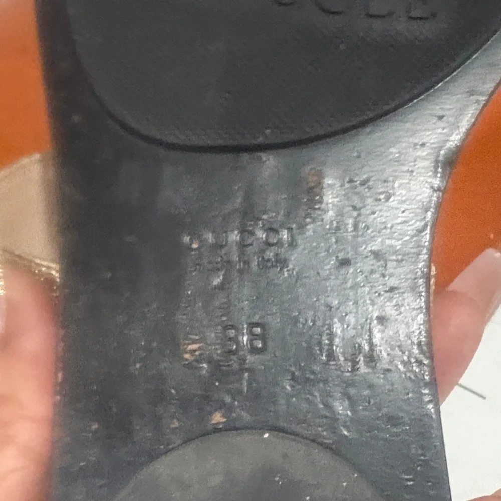 Gucci Black Footbed Sandals with Gold Metallic Straps